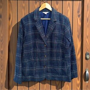 Vintage L.L. Bean Women’s Wool and Silk Blend Navy Plaid Blazer Jacket